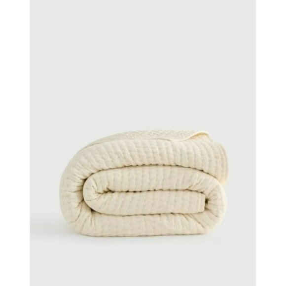 NWOT Quince Queen Ivory European Linen Cotton Stitch Quilt - Picture 1 of 4